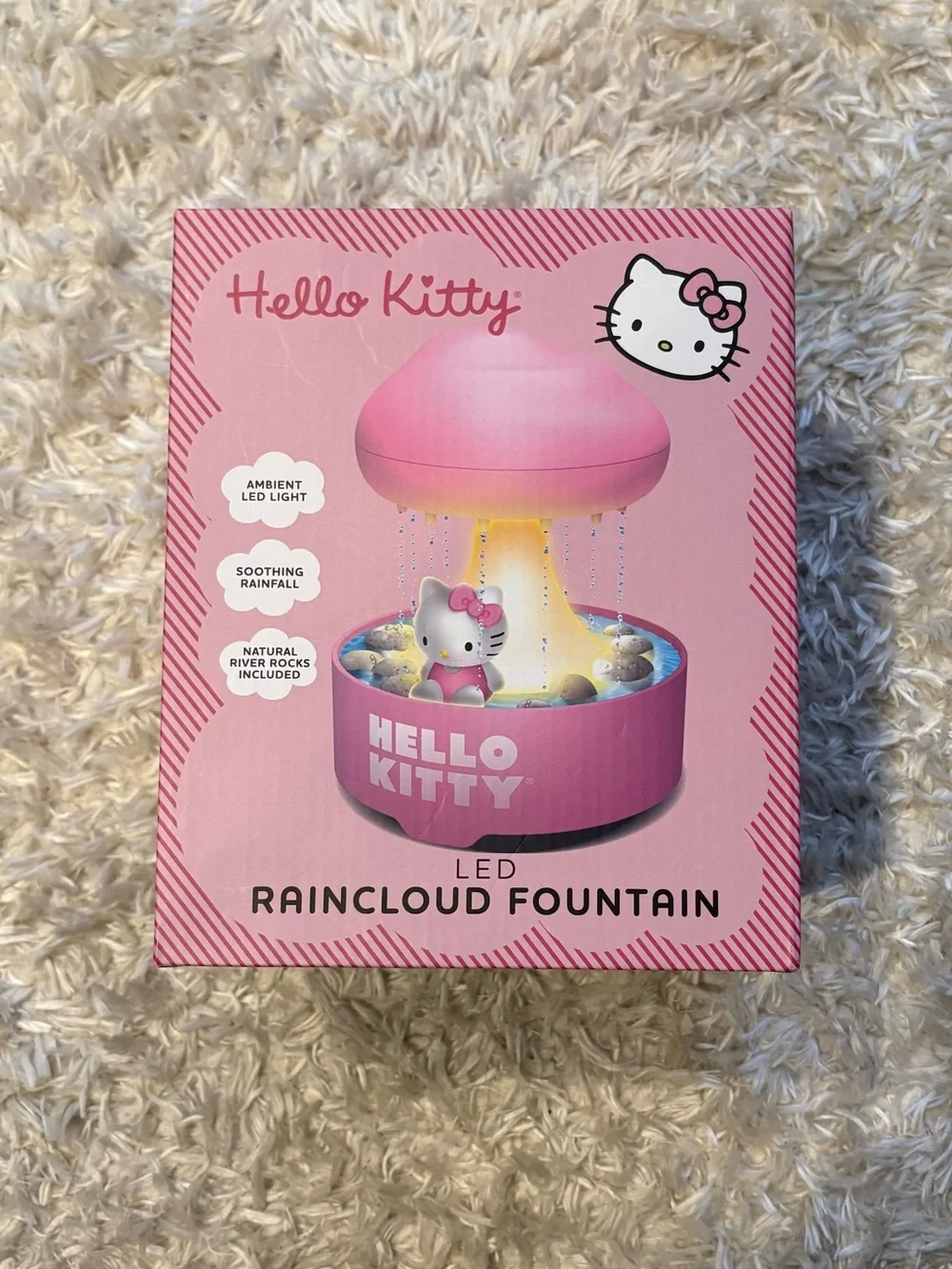 Hello Kitty Pink LED Light Peaceful Raincloud Fountain Toy Ambiance Room Decor